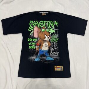 Crazy Original‎ 2005 Y2K Jerry Black Oversized Men's T Shirt Rare Tom & Jerry